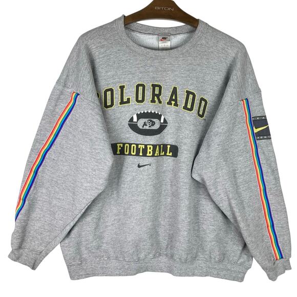 VINTAGE Nike Sweatshirt XL Colorado Buffalos Football Rainbow Stripe